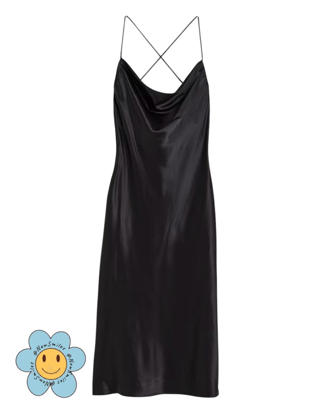 H&M Divided ~ Black Satin-Like ~ Cowl Neckline ~ Slip Dress ~ Crisscross Straps